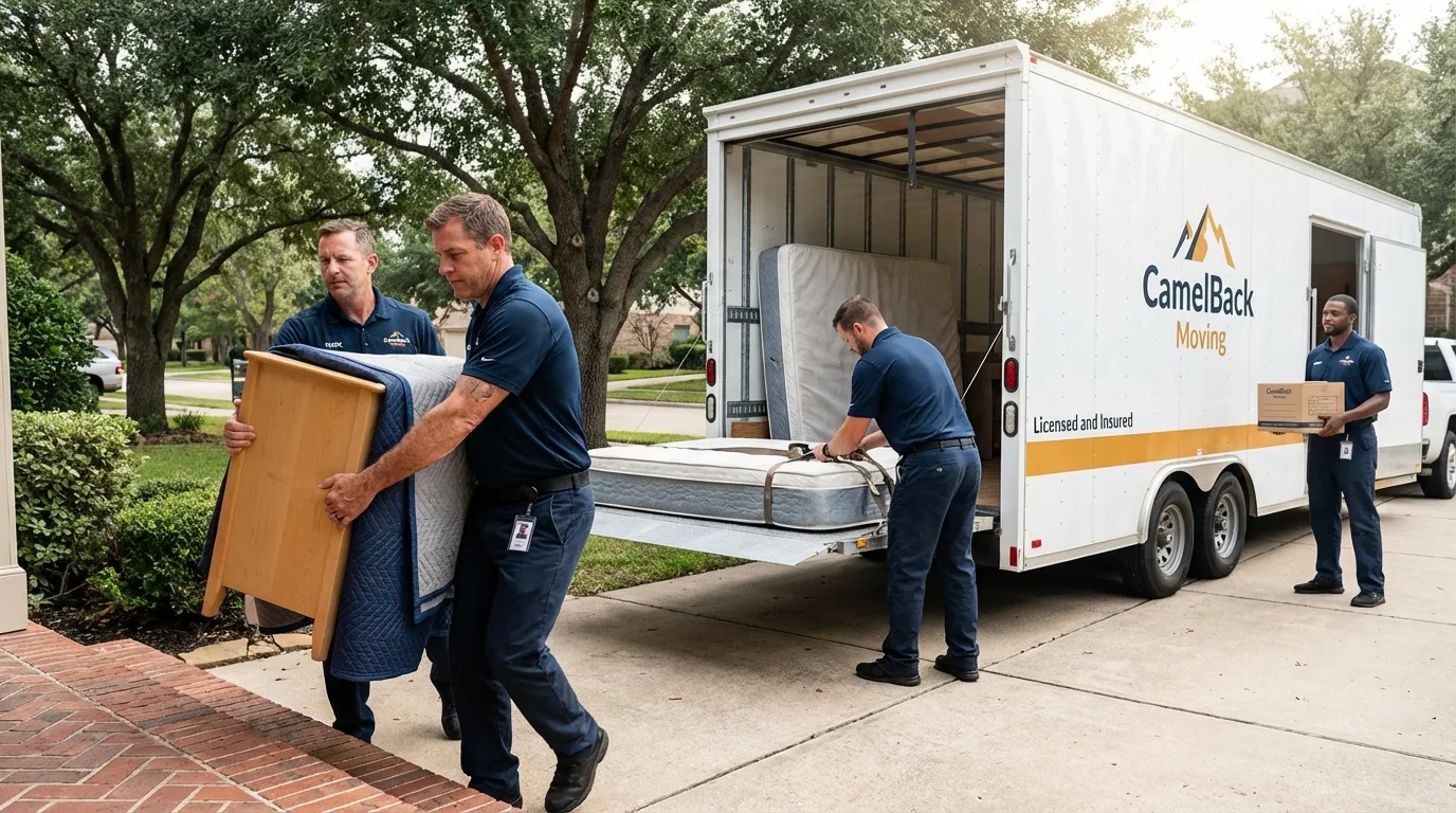 Crew loading residential truck for cross-state move from Providence, UT