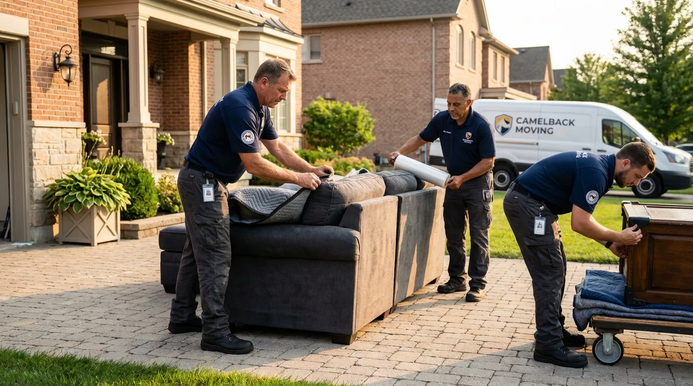 Large estate moving crew wrapping furniture in Providence, UT